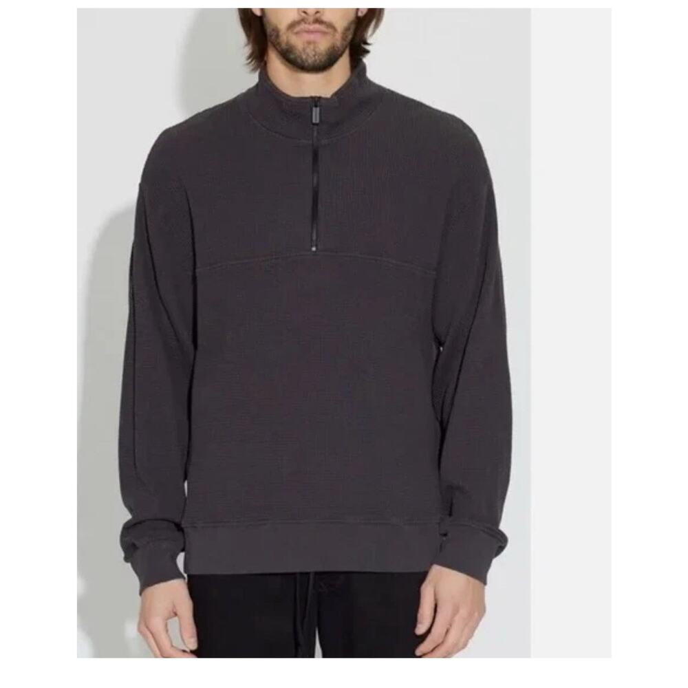 Cotton Citizen Cooper Half Zip Thermal Waffle Knit Espresso brown Mens sz L NWT
